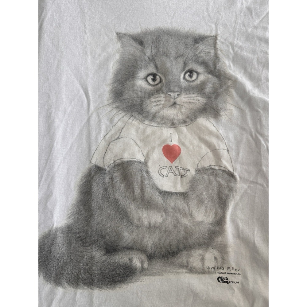 VTG 90s Virginia Miller I LOVE CATS T Shirt XL Single Stitch Signal Sport Cotton